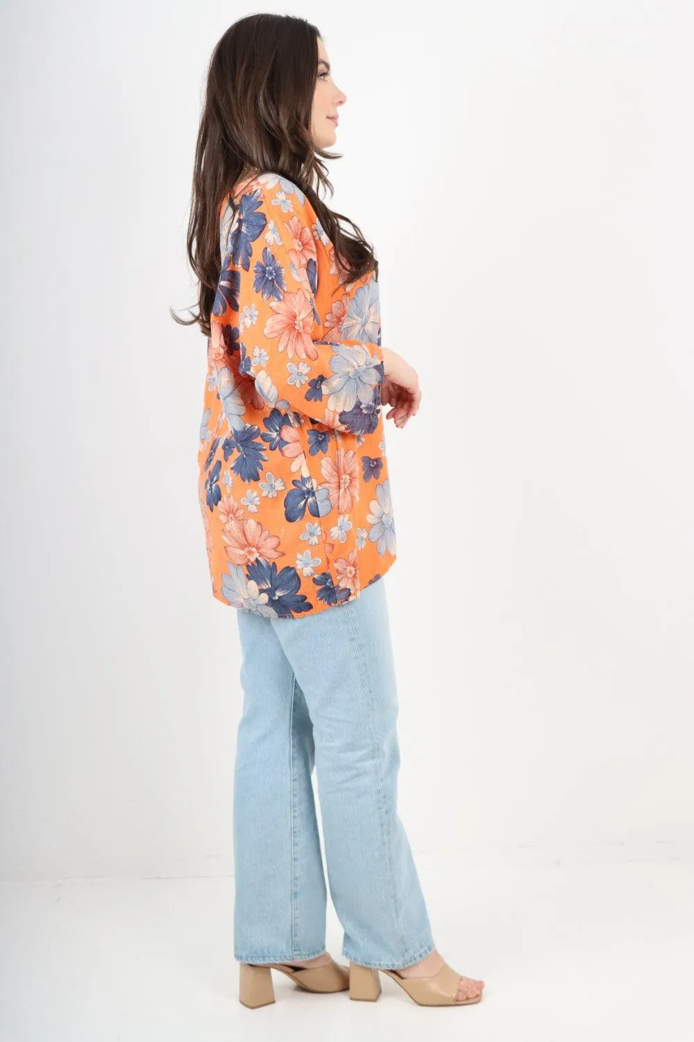 Multi Floral Print Cotton Tunic Top