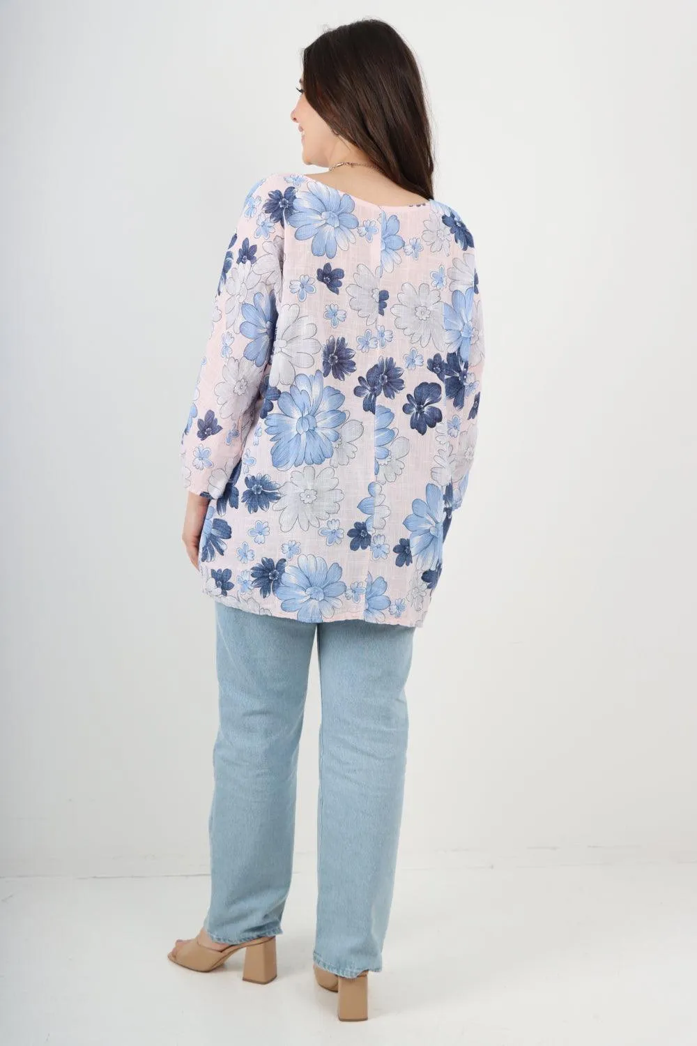 Multi Floral Print Cotton Tunic Top