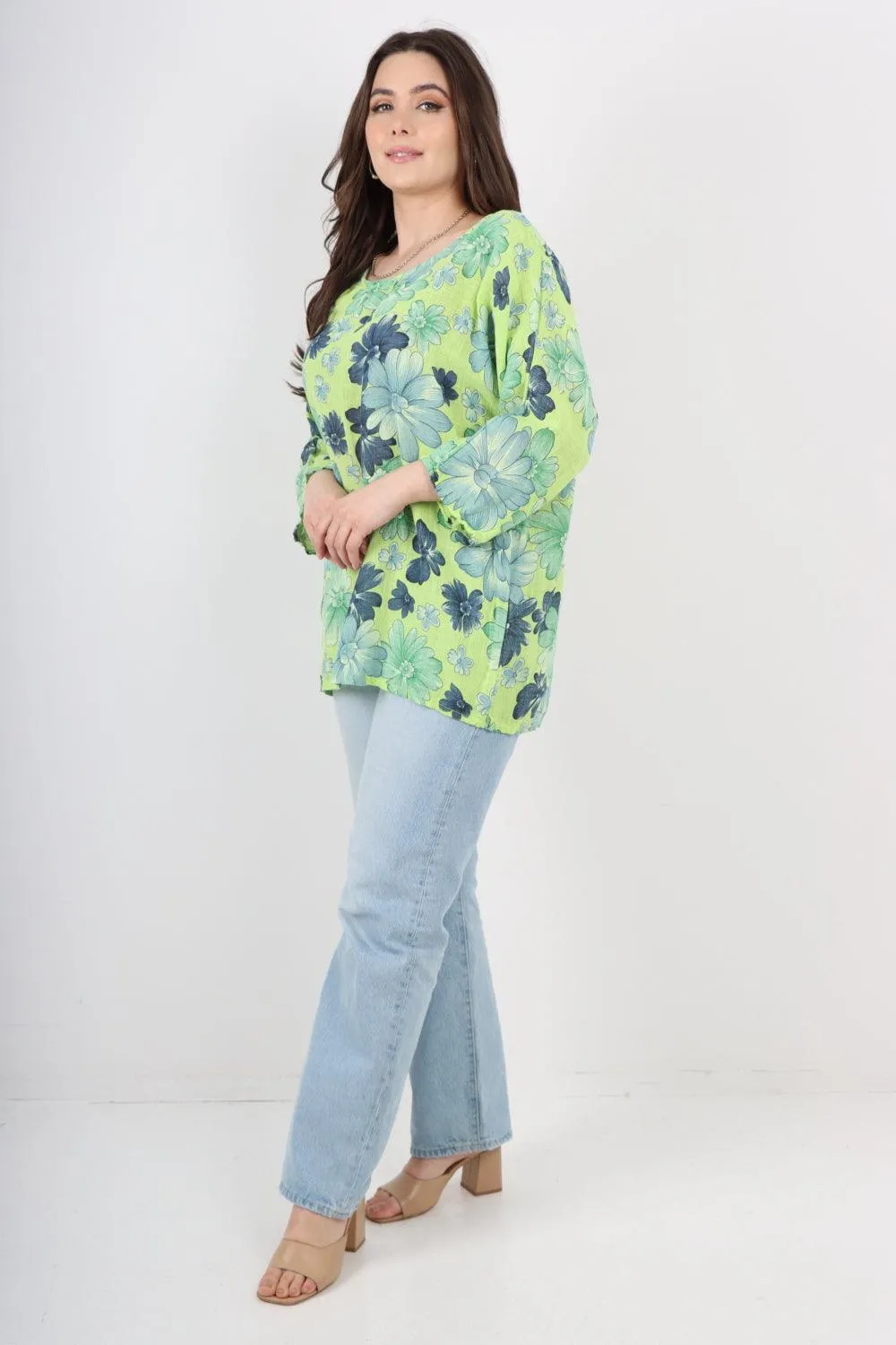 Multi Floral Print Cotton Tunic Top