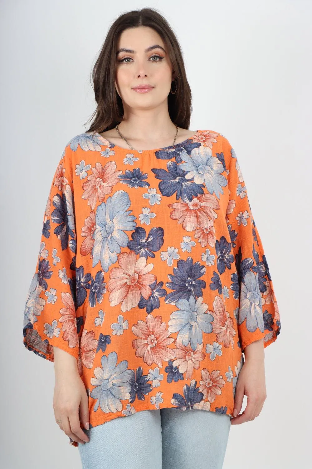 Multi Floral Print Cotton Tunic Top