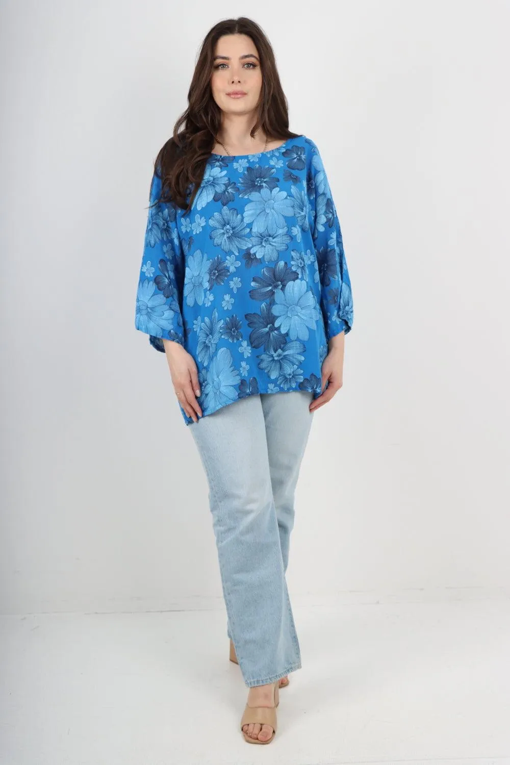 Multi Floral Print Cotton Tunic Top