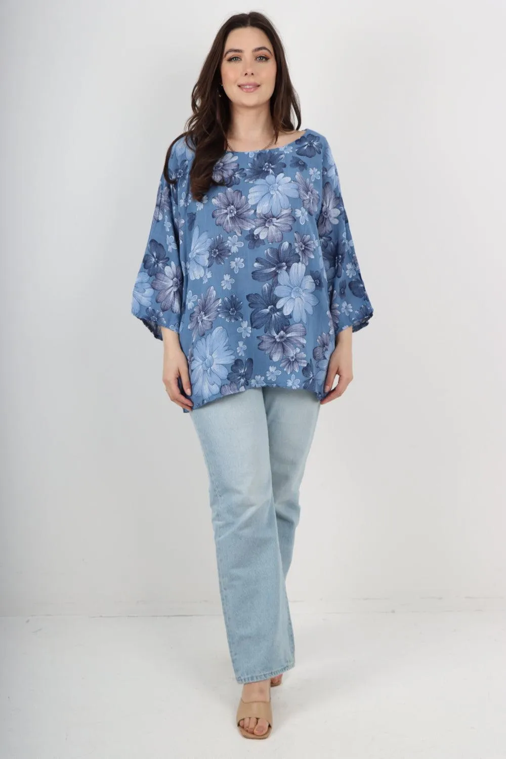 Multi Floral Print Cotton Tunic Top