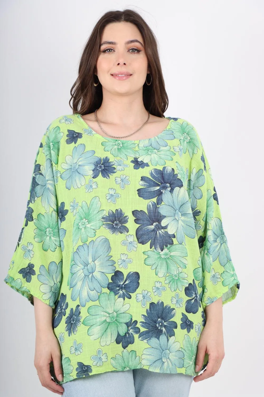 Multi Floral Print Cotton Tunic Top