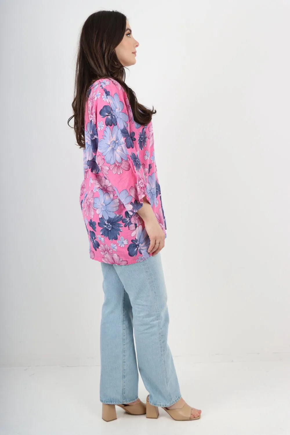 Multi Floral Print Cotton Tunic Top