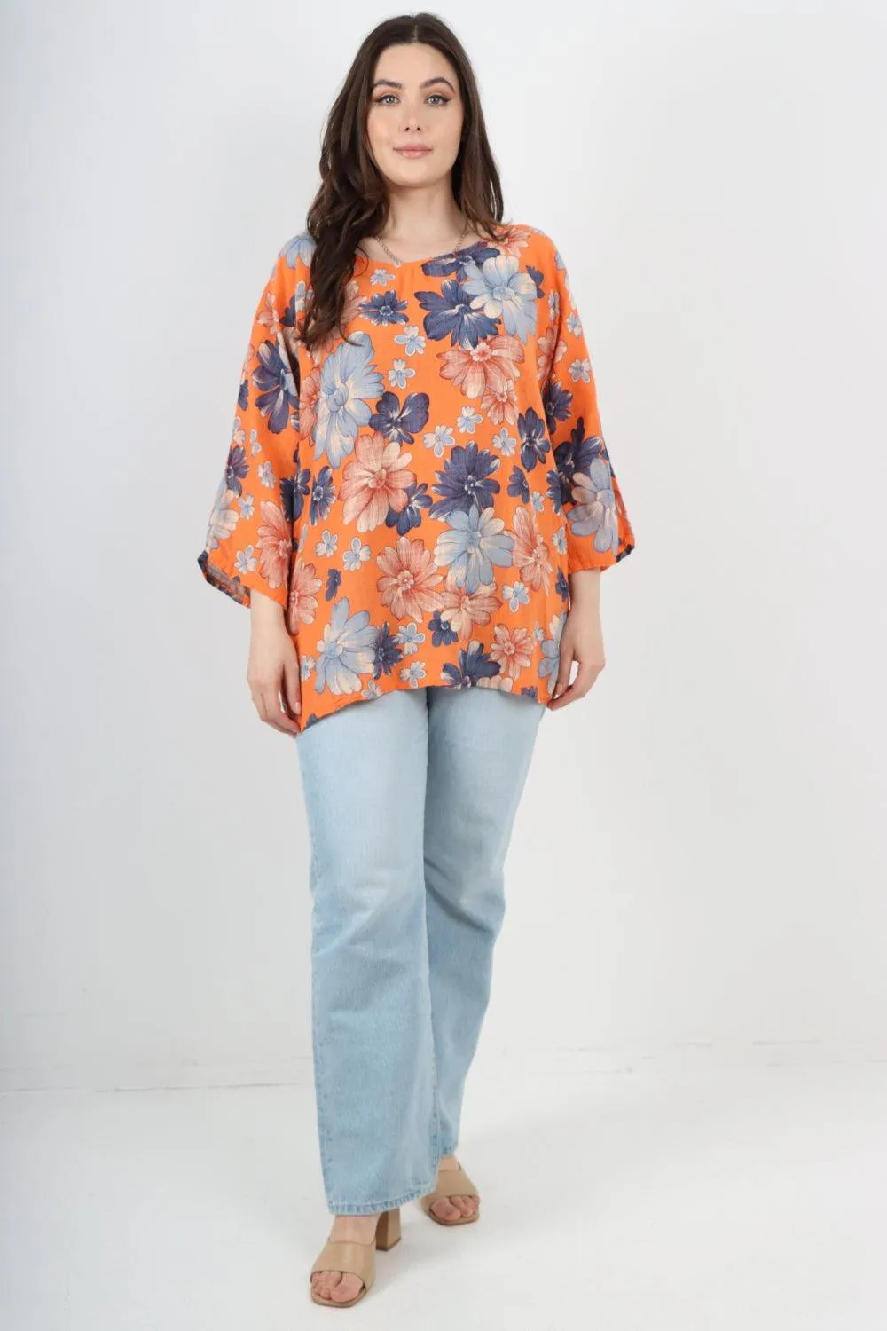 Multi Floral Print Cotton Tunic Top