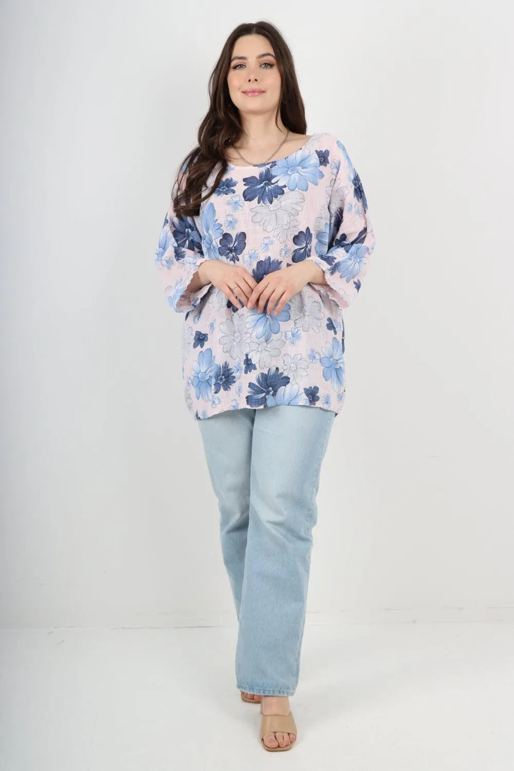 Multi Floral Print Cotton Tunic Top