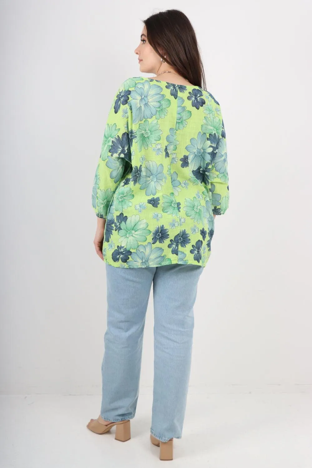 Multi Floral Print Cotton Tunic Top