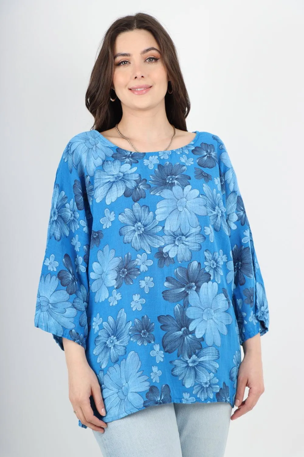 Multi Floral Print Cotton Tunic Top