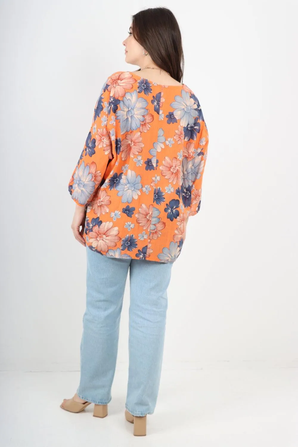 Multi Floral Print Cotton Tunic Top