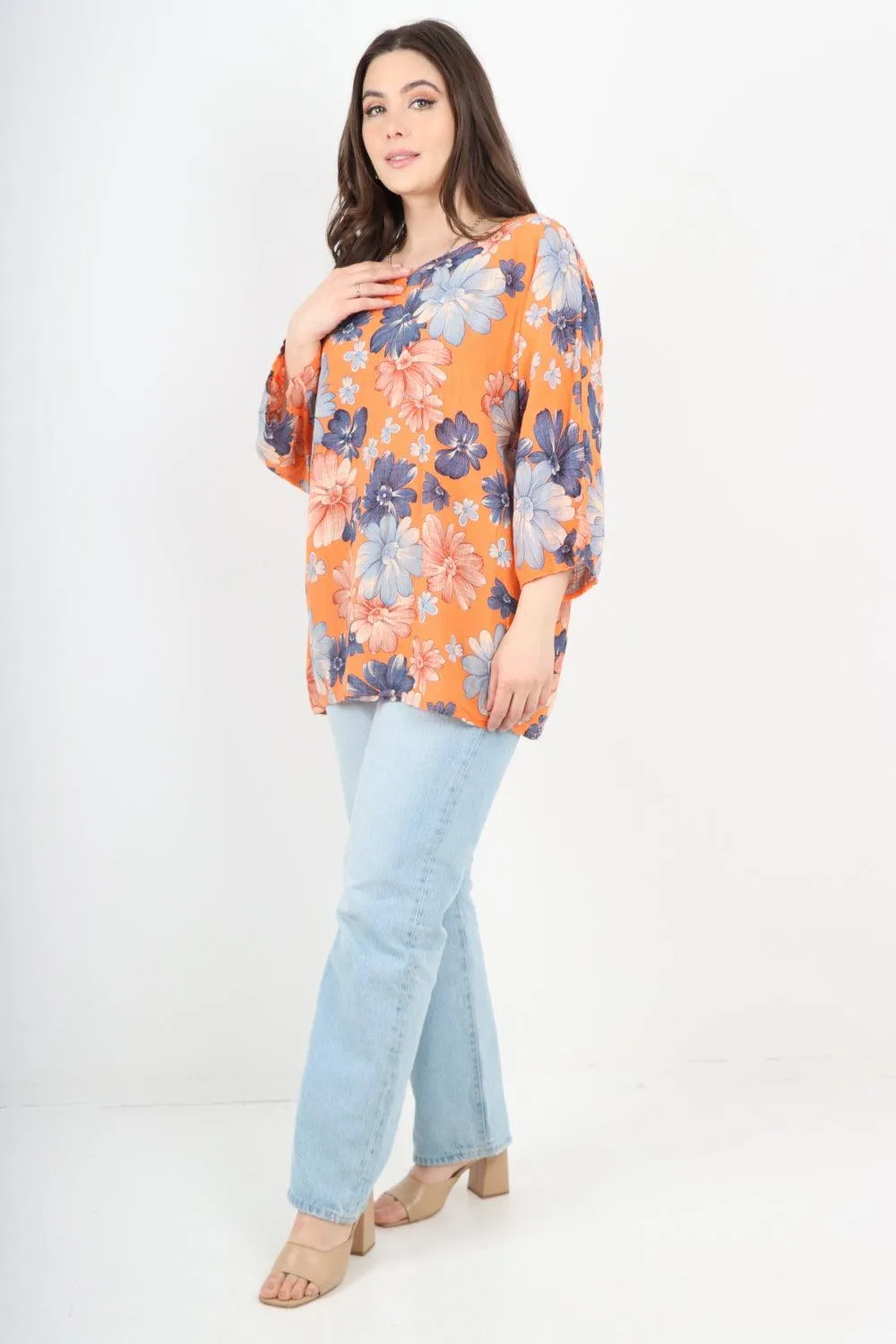 Multi Floral Print Cotton Tunic Top