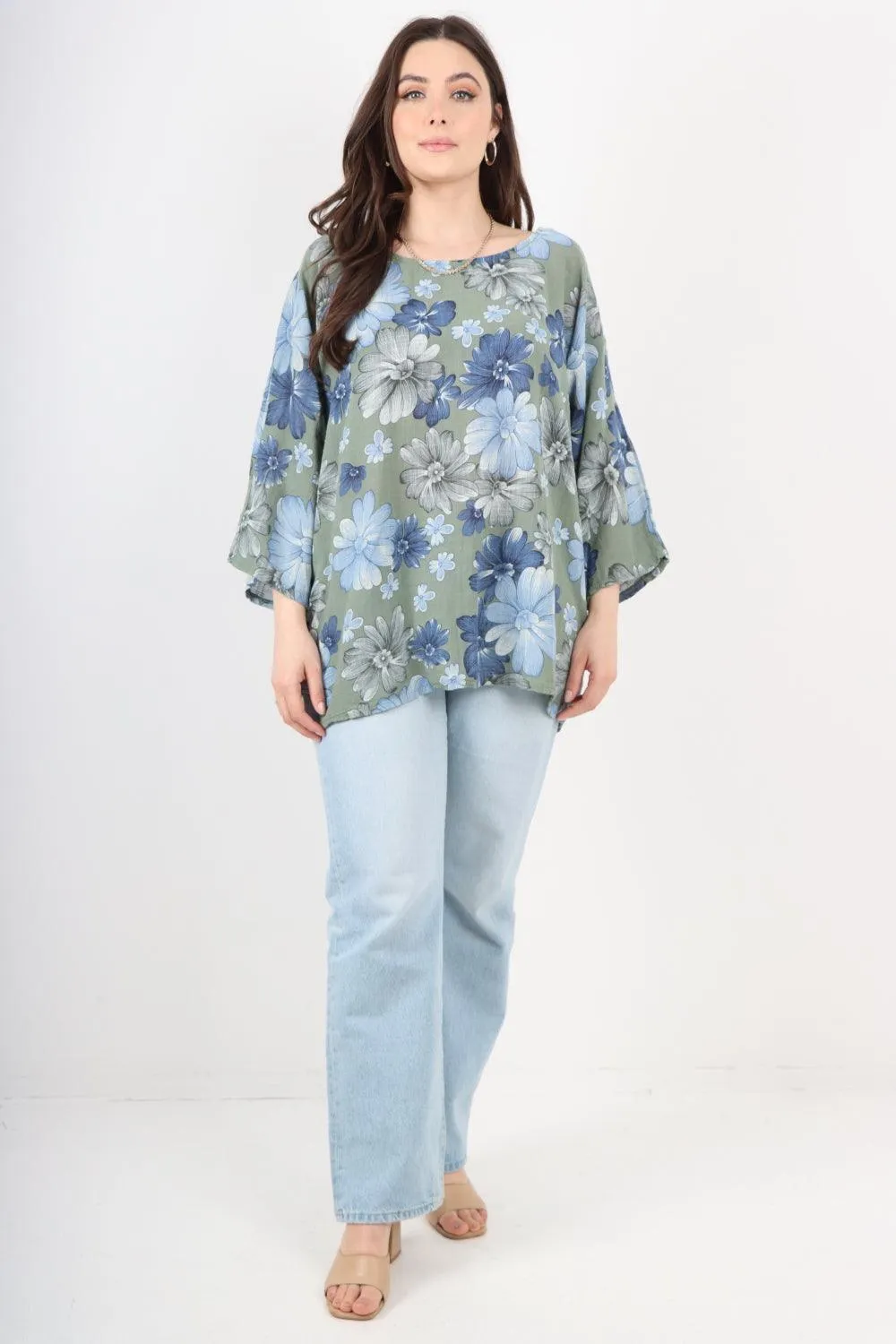 Multi Floral Print Cotton Tunic Top