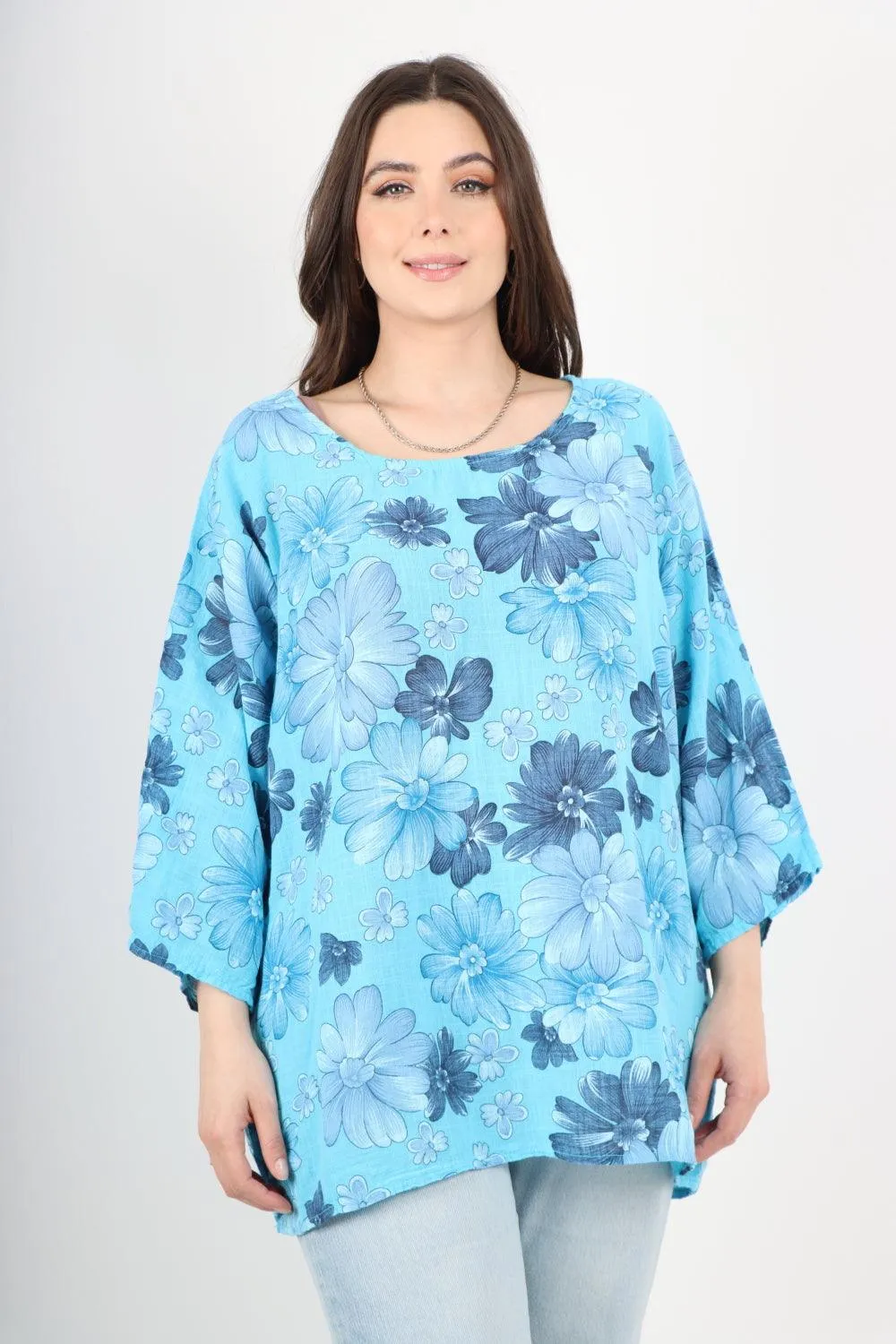 Multi Floral Print Cotton Tunic Top