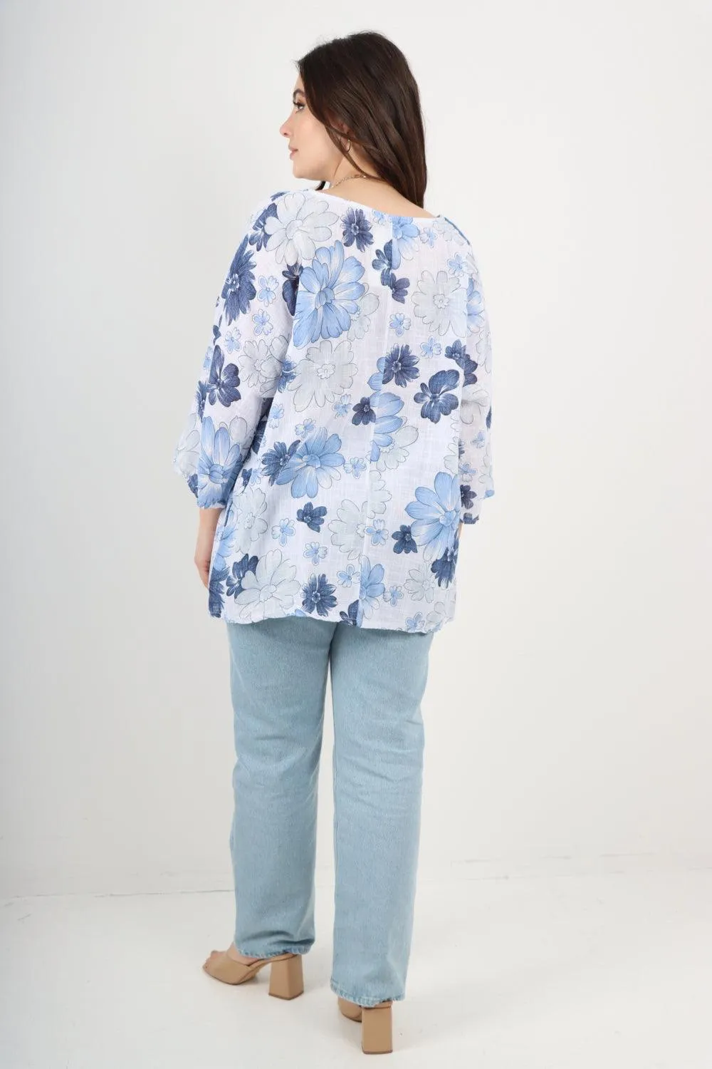 Multi Floral Print Cotton Tunic Top