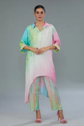 Multicolour Printed High-Low Tunic & Pant Set