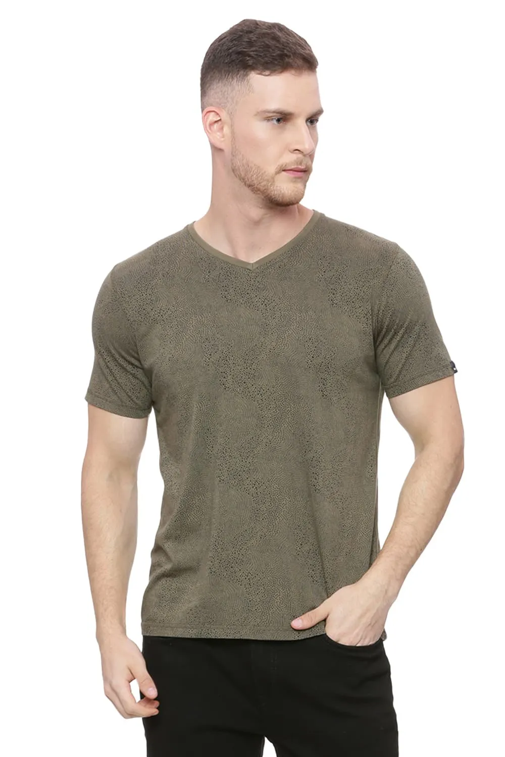 Muscle Fit Printed V Neck T Shirt