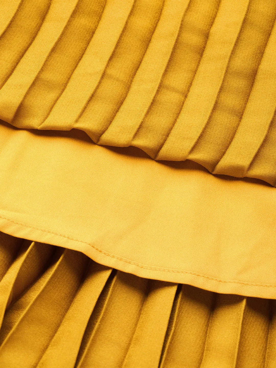 Mustard Satin Pleated Midi Skirt