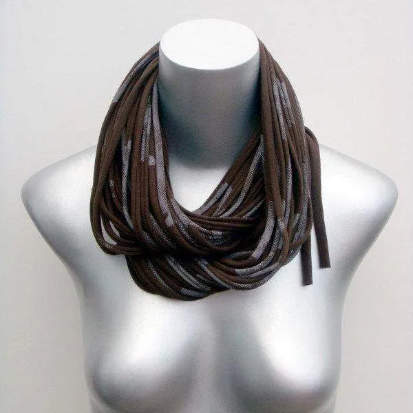 Necklush Cowl Scarf / Brown & Silver / Unisex