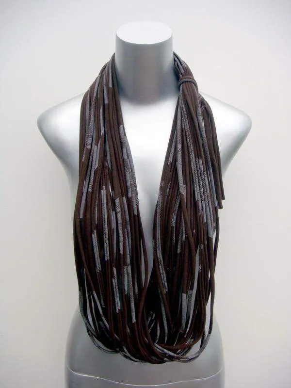 Necklush Cowl Scarf / Brown & Silver / Unisex