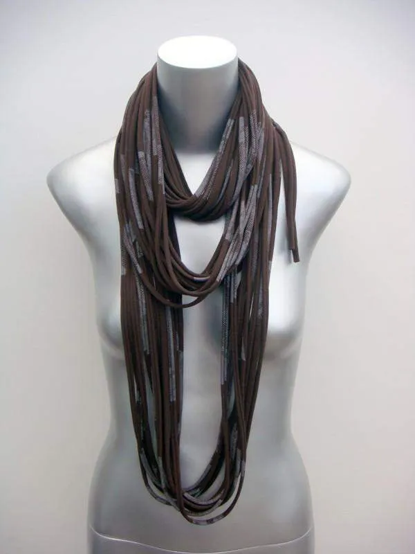 Necklush Cowl Scarf / Brown & Silver / Unisex