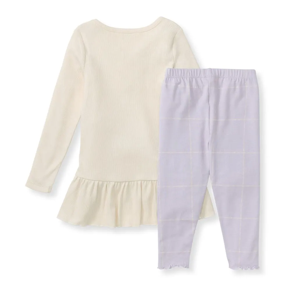 Organic Cotton Ribbed Top and Pants Set - Oat