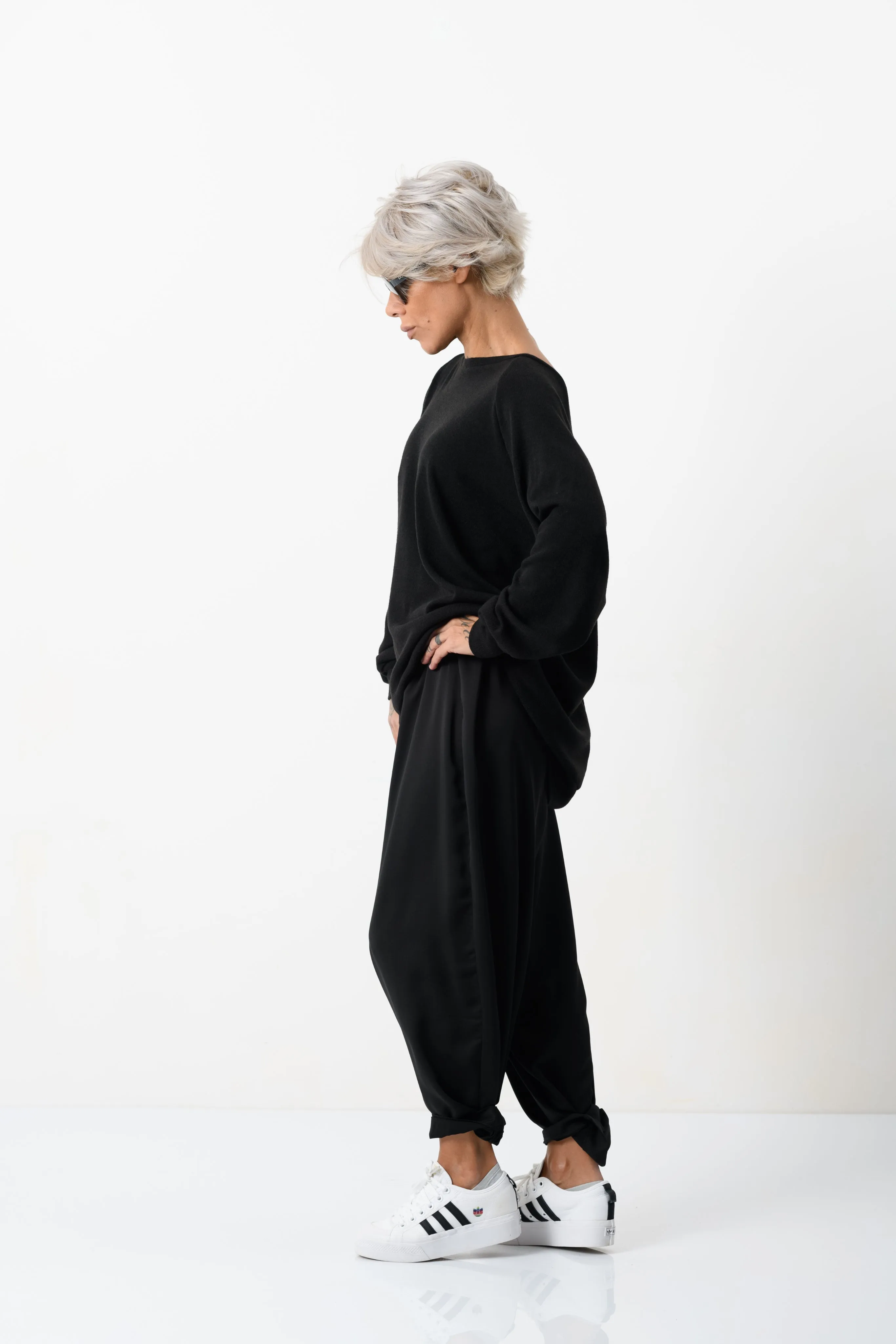 Oversized Knitted Open-Back Top in Black