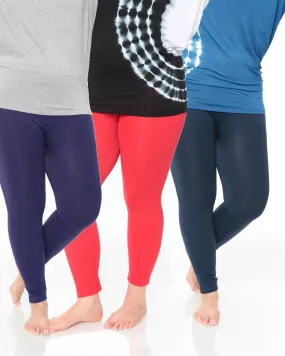 Pack 3 of Solid Leggings | Purple Red Navy