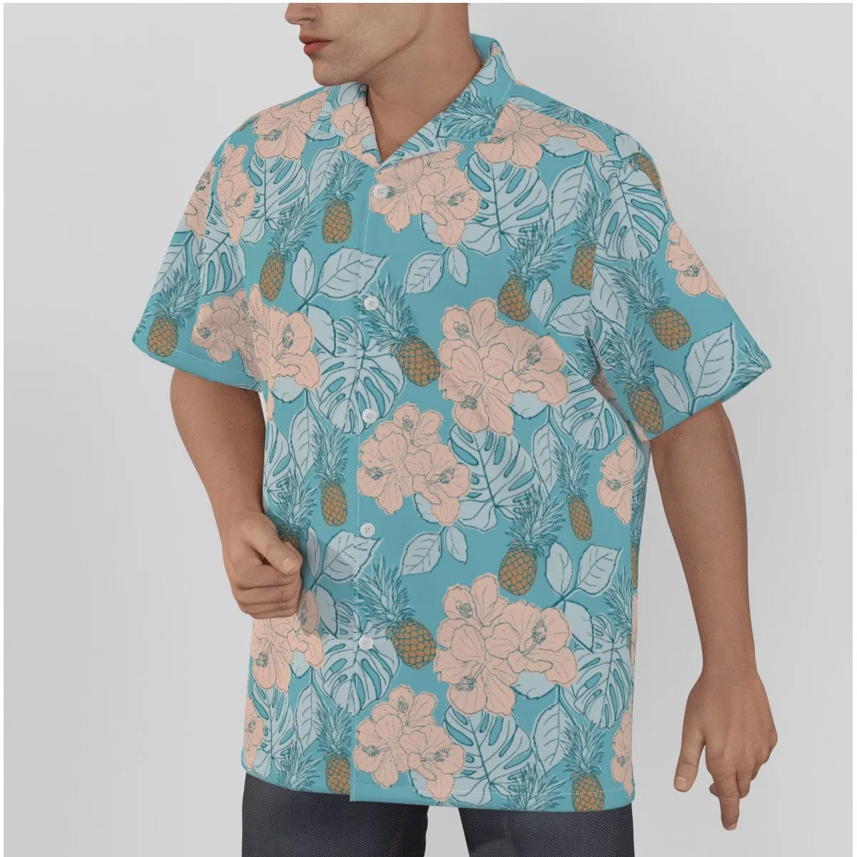 Pineapple Shirt Men, Men&#39;s Hawaiian Shirt, Men&#39;s Tops, Tropical Shirt Men, Summer Shirt Men, Blue Shirt Men, Men&#39;s Tropical Shirt