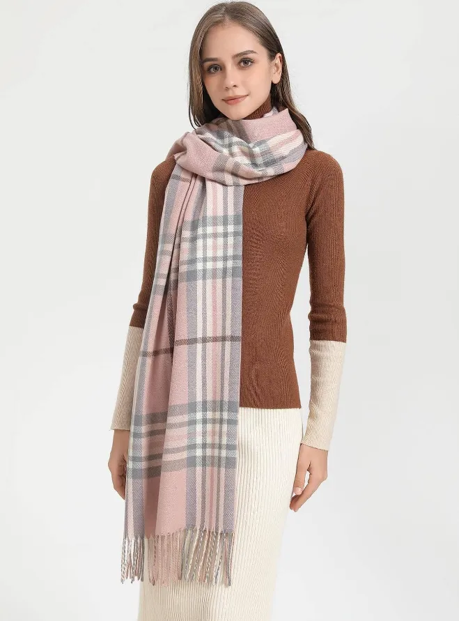 Pink Check Print Scarf