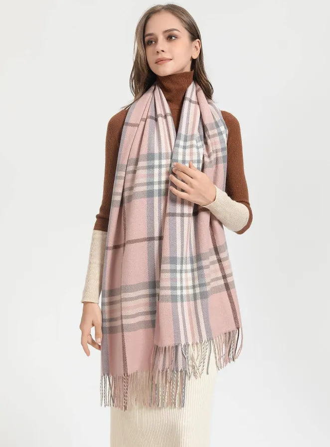 Pink Check Print Scarf