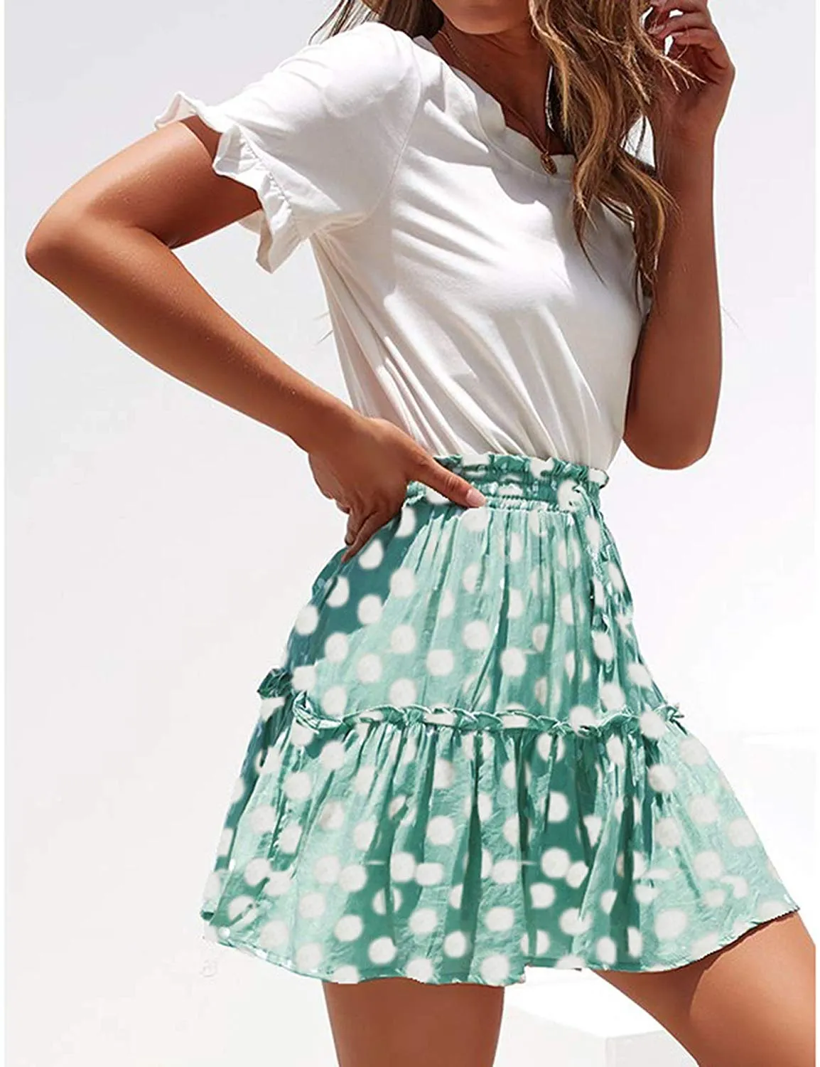 Pleated Polka Dot Mini Skirt