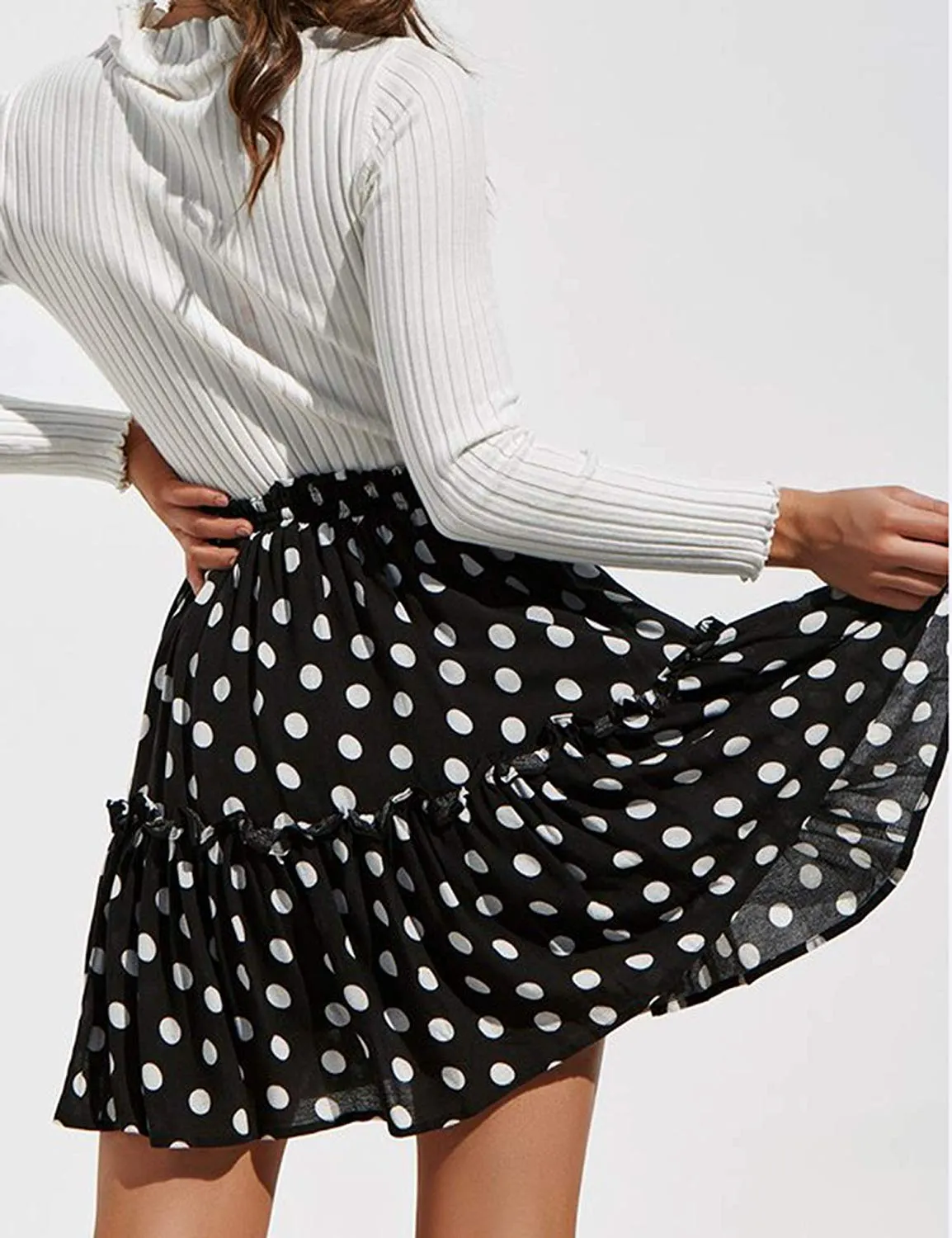 Pleated Polka Dot Mini Skirt