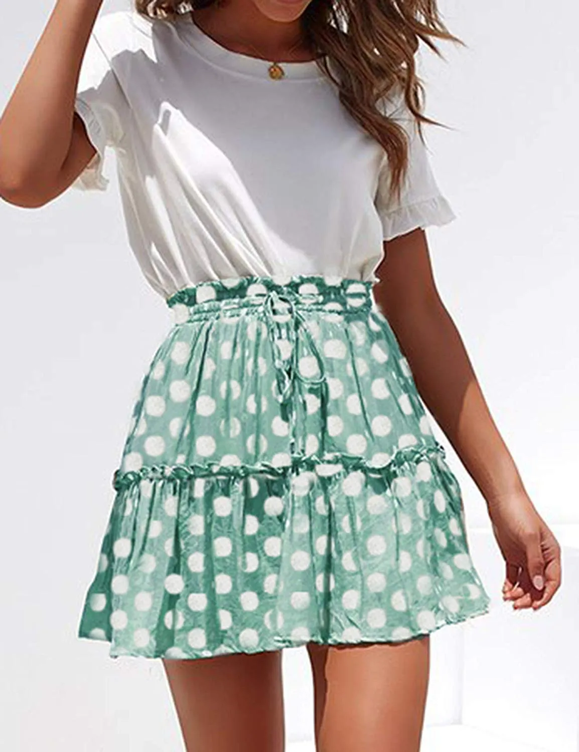 Pleated Polka Dot Mini Skirt