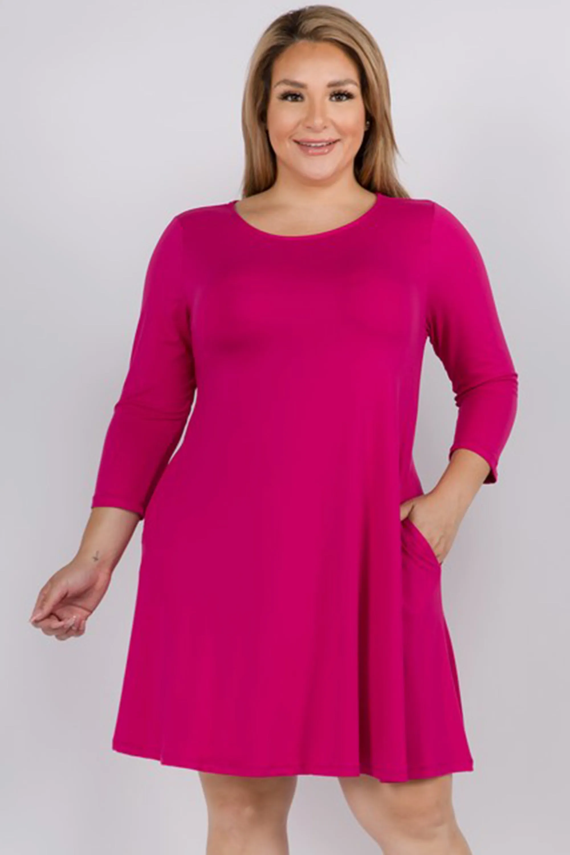 Plus Size Free and Easy ¾ Sleeve Summer Swing Dress