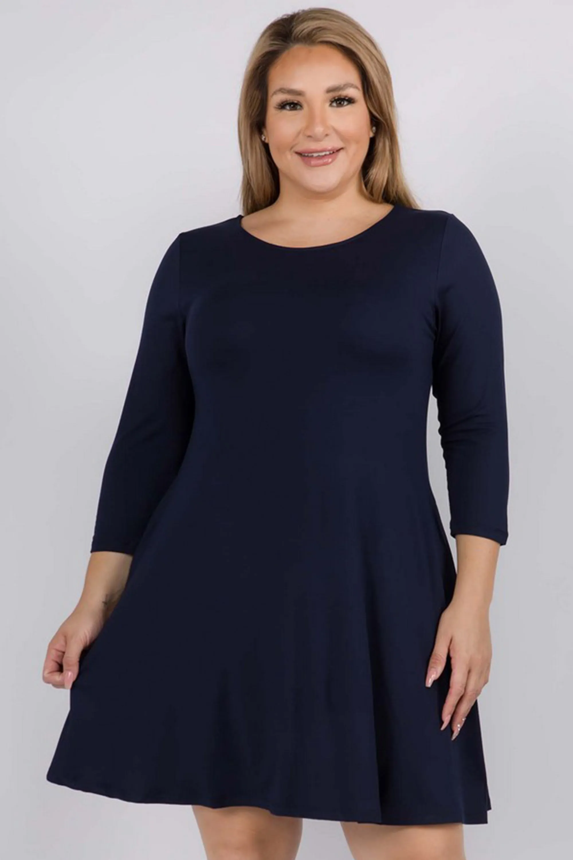 Plus Size Free and Easy ¾ Sleeve Summer Swing Dress