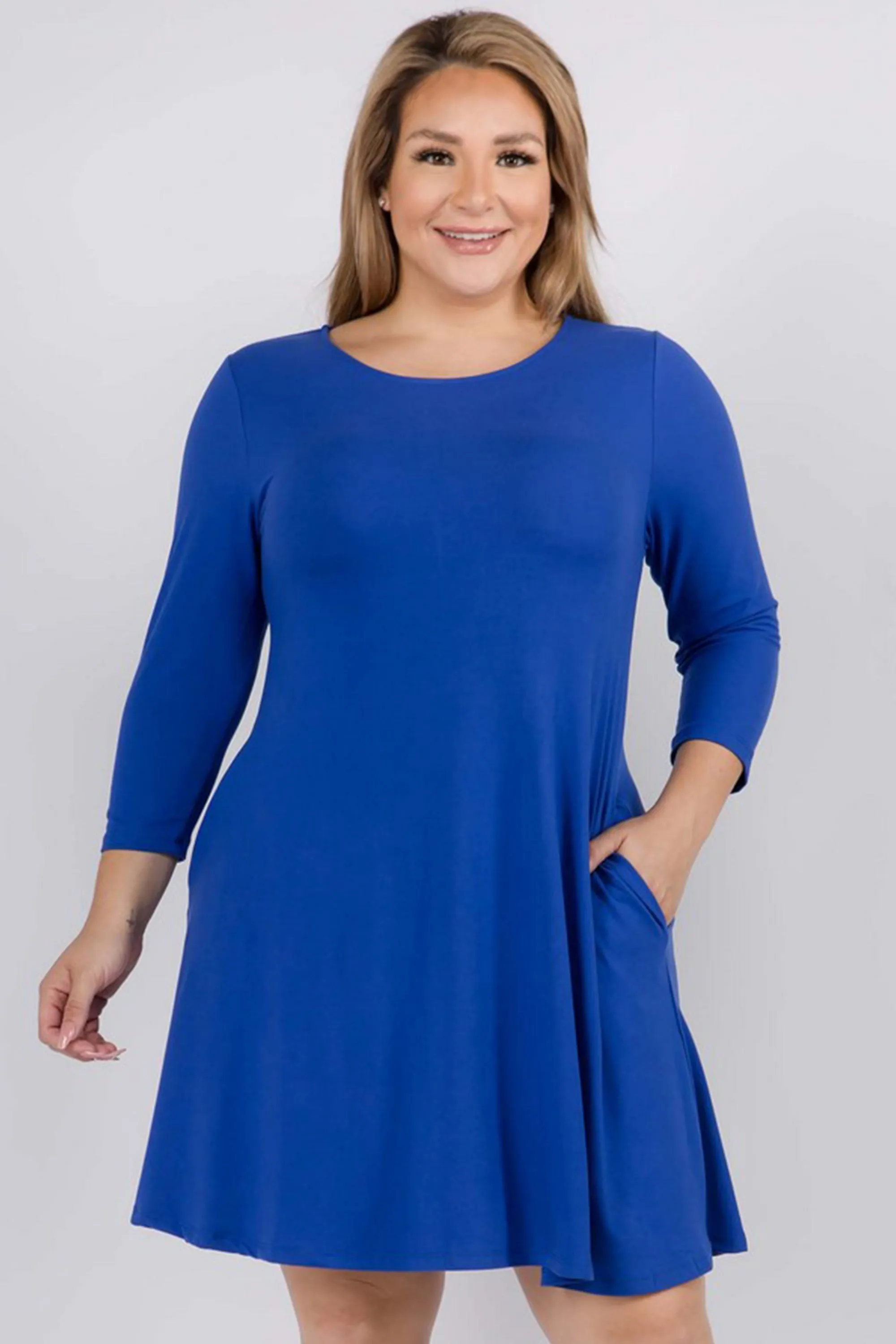 Plus Size Free and Easy ¾ Sleeve Summer Swing Dress