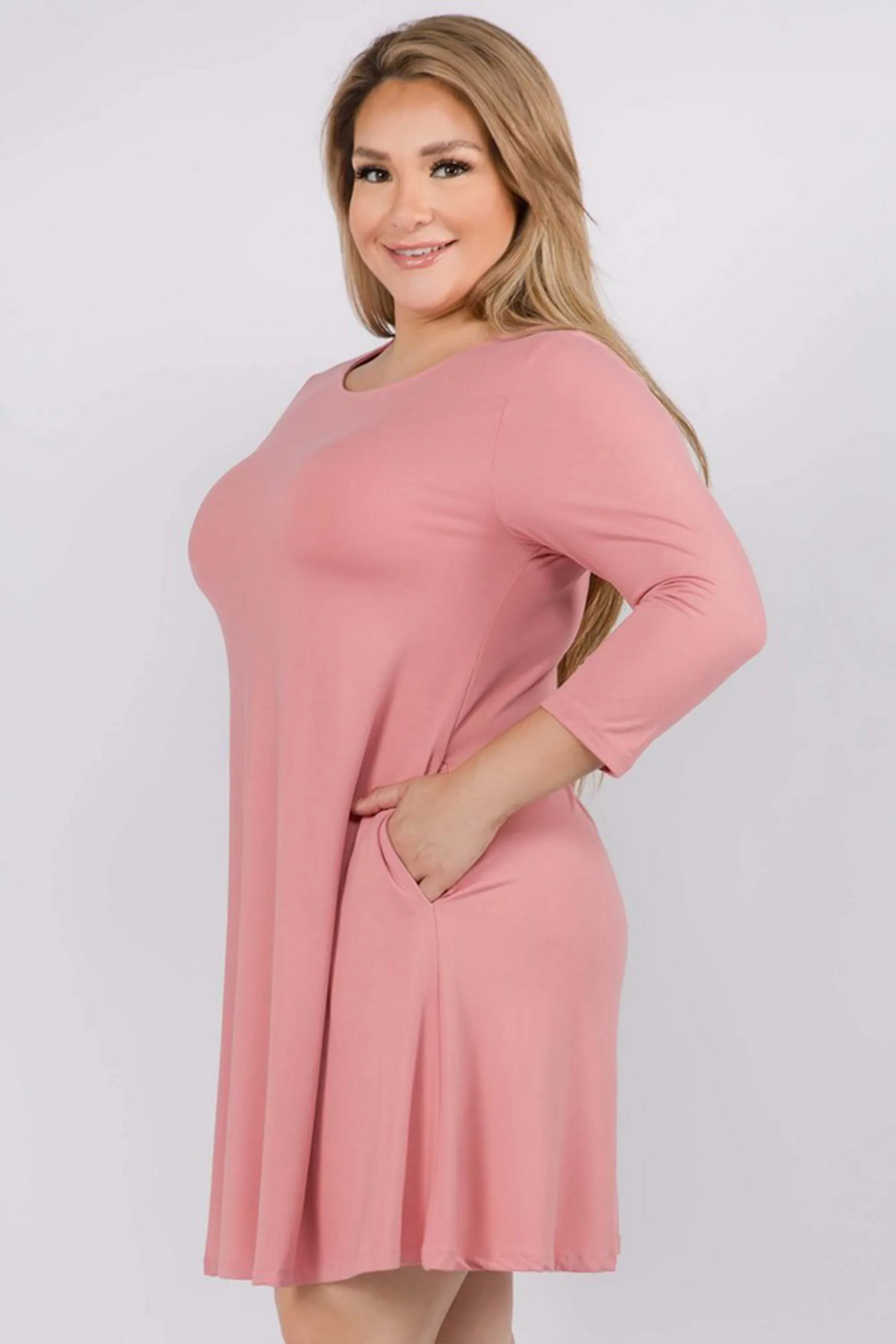 Plus Size Free and Easy ¾ Sleeve Summer Swing Dress