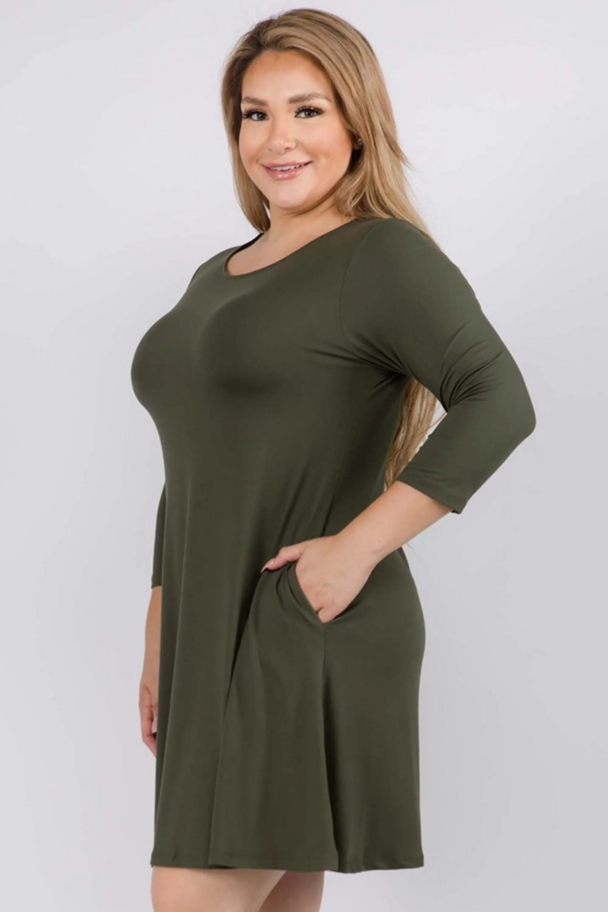 Plus Size Free and Easy ¾ Sleeve Summer Swing Dress