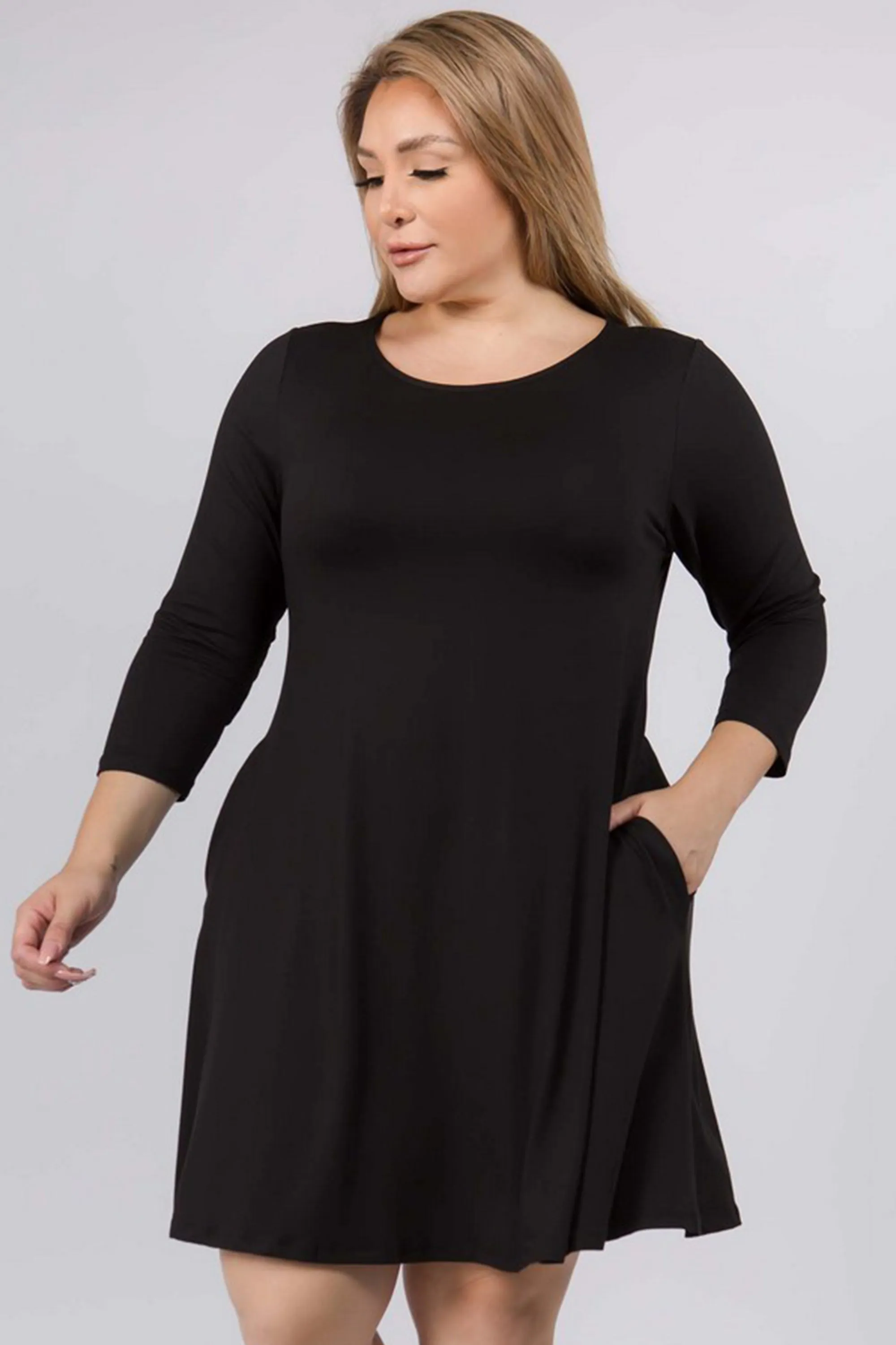 Plus Size Free and Easy ¾ Sleeve Summer Swing Dress