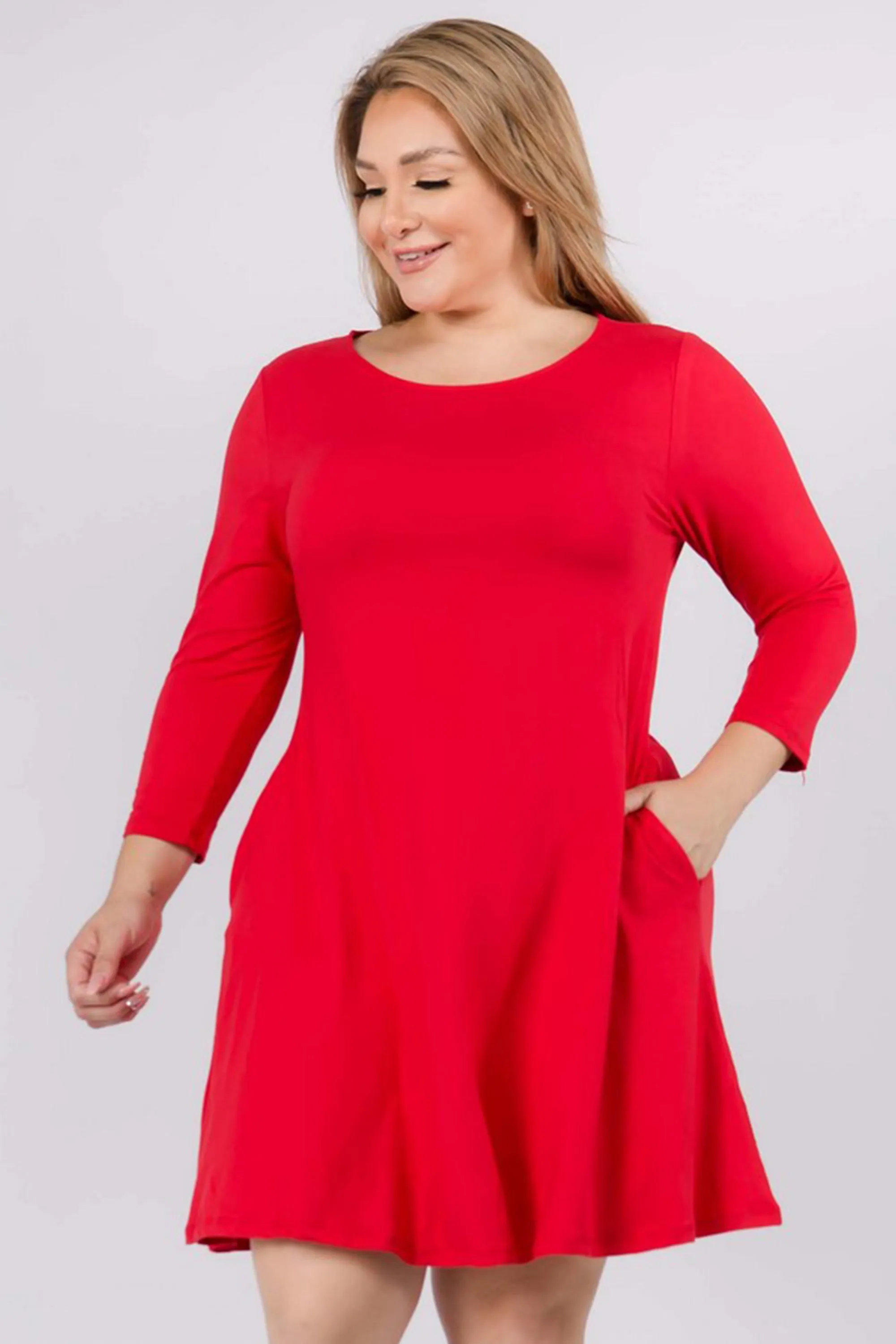 Plus Size Free and Easy ¾ Sleeve Summer Swing Dress