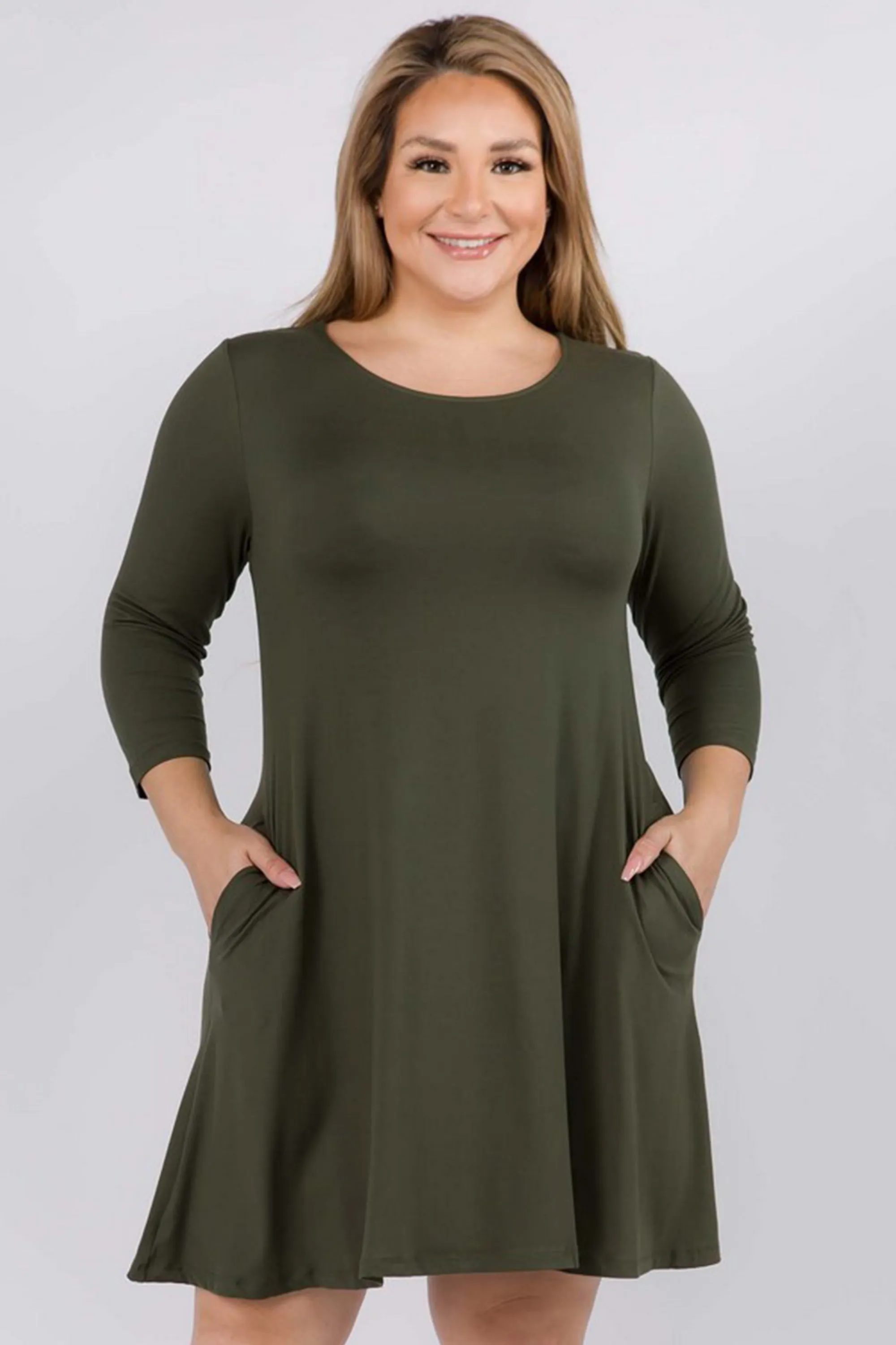 Plus Size Free and Easy ¾ Sleeve Summer Swing Dress