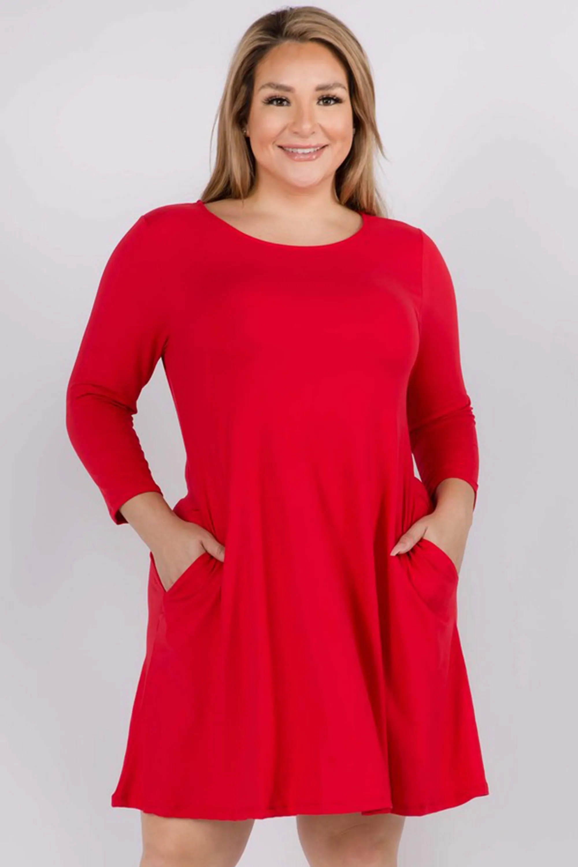 Plus Size Free and Easy ¾ Sleeve Summer Swing Dress