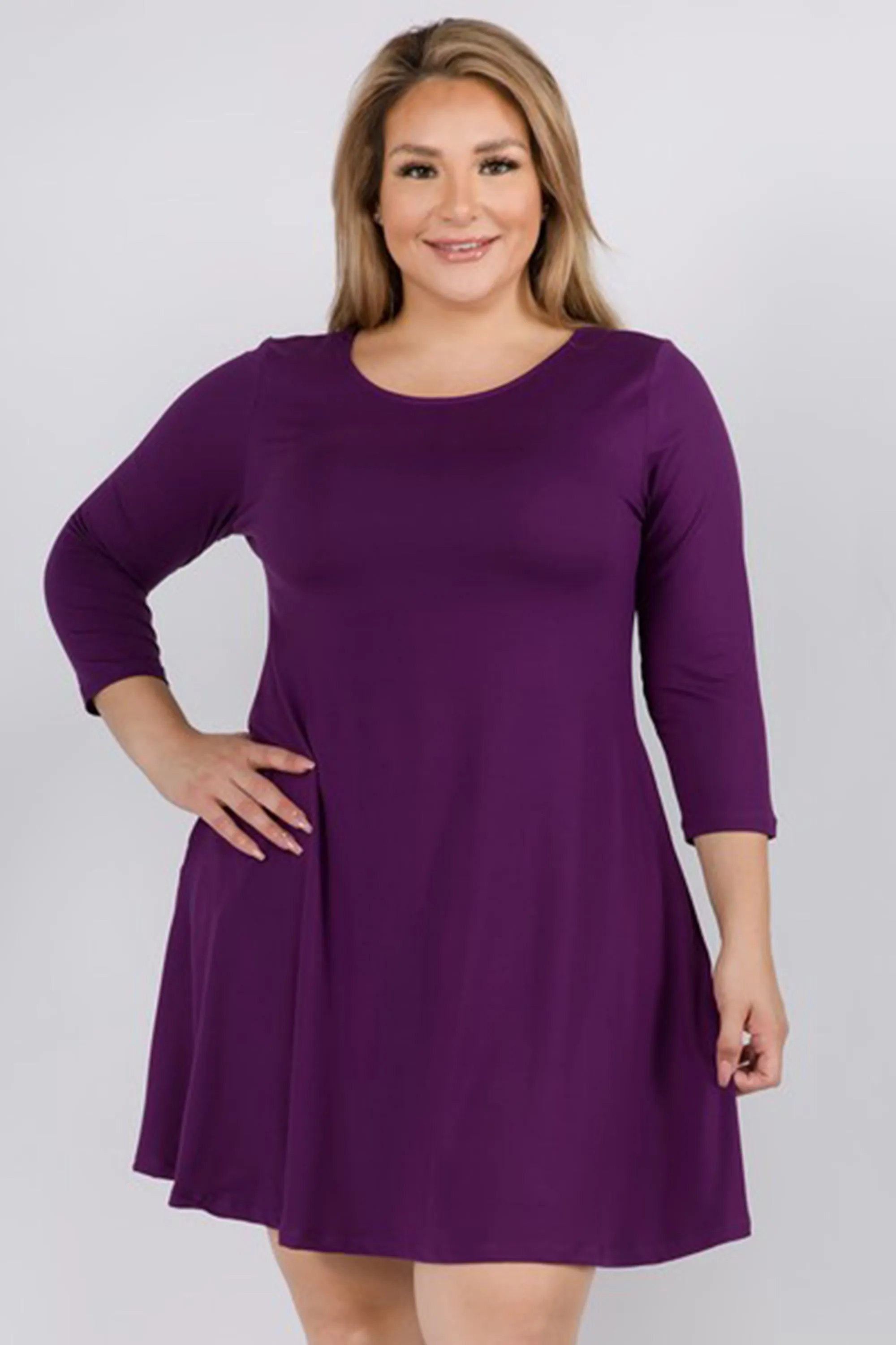 Plus Size Free and Easy ¾ Sleeve Summer Swing Dress