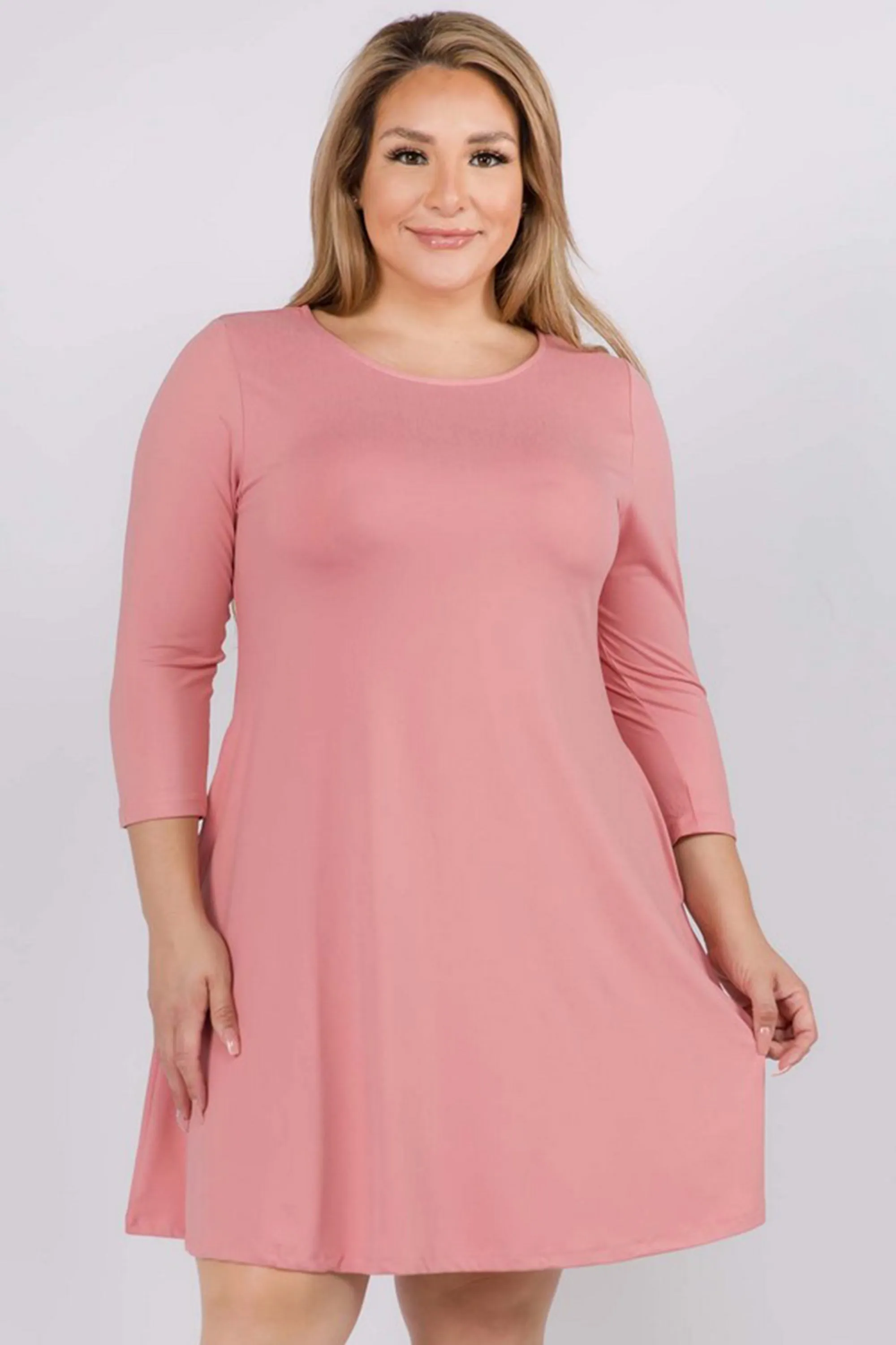 Plus Size Free and Easy ¾ Sleeve Summer Swing Dress