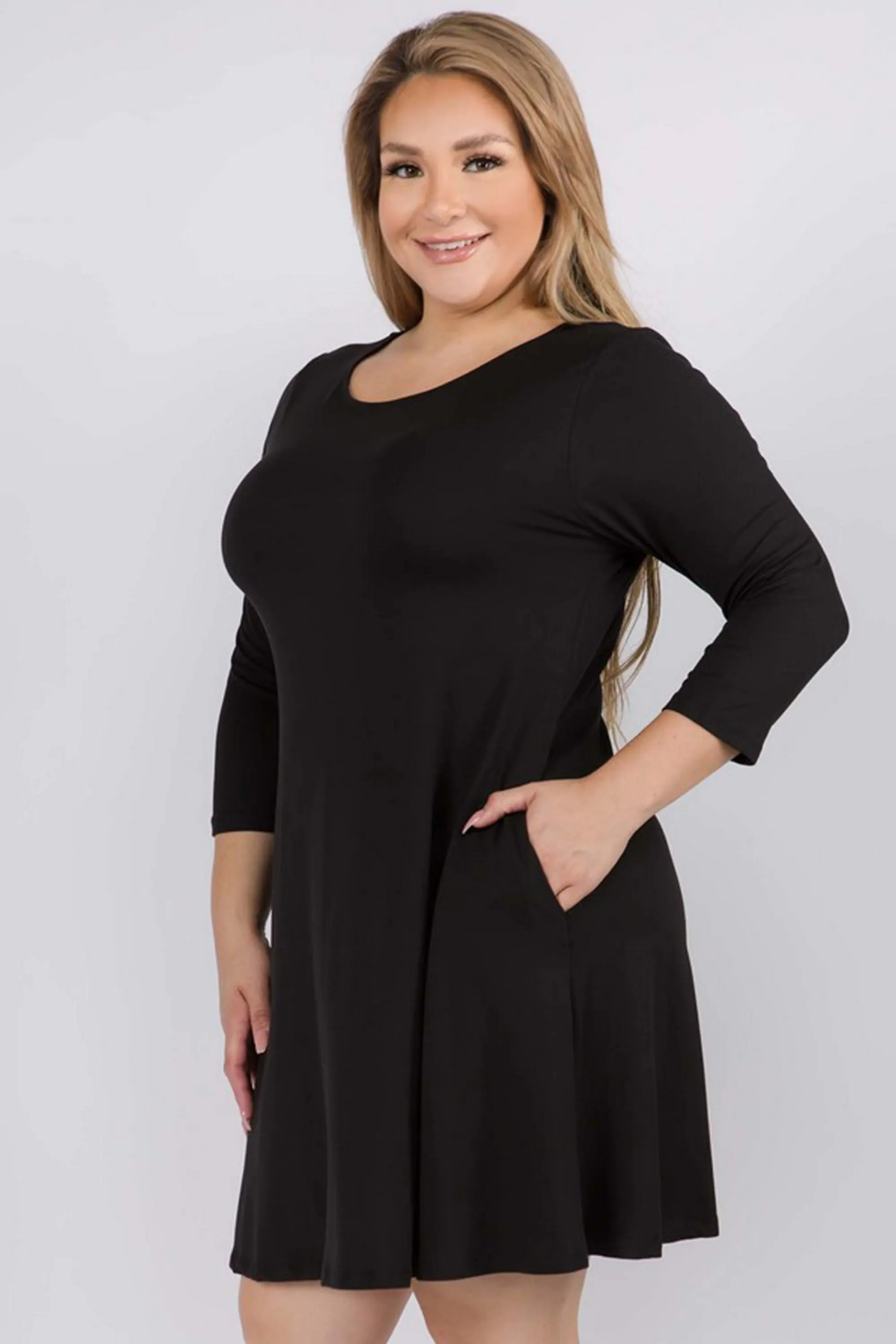 Plus Size Free and Easy ¾ Sleeve Summer Swing Dress