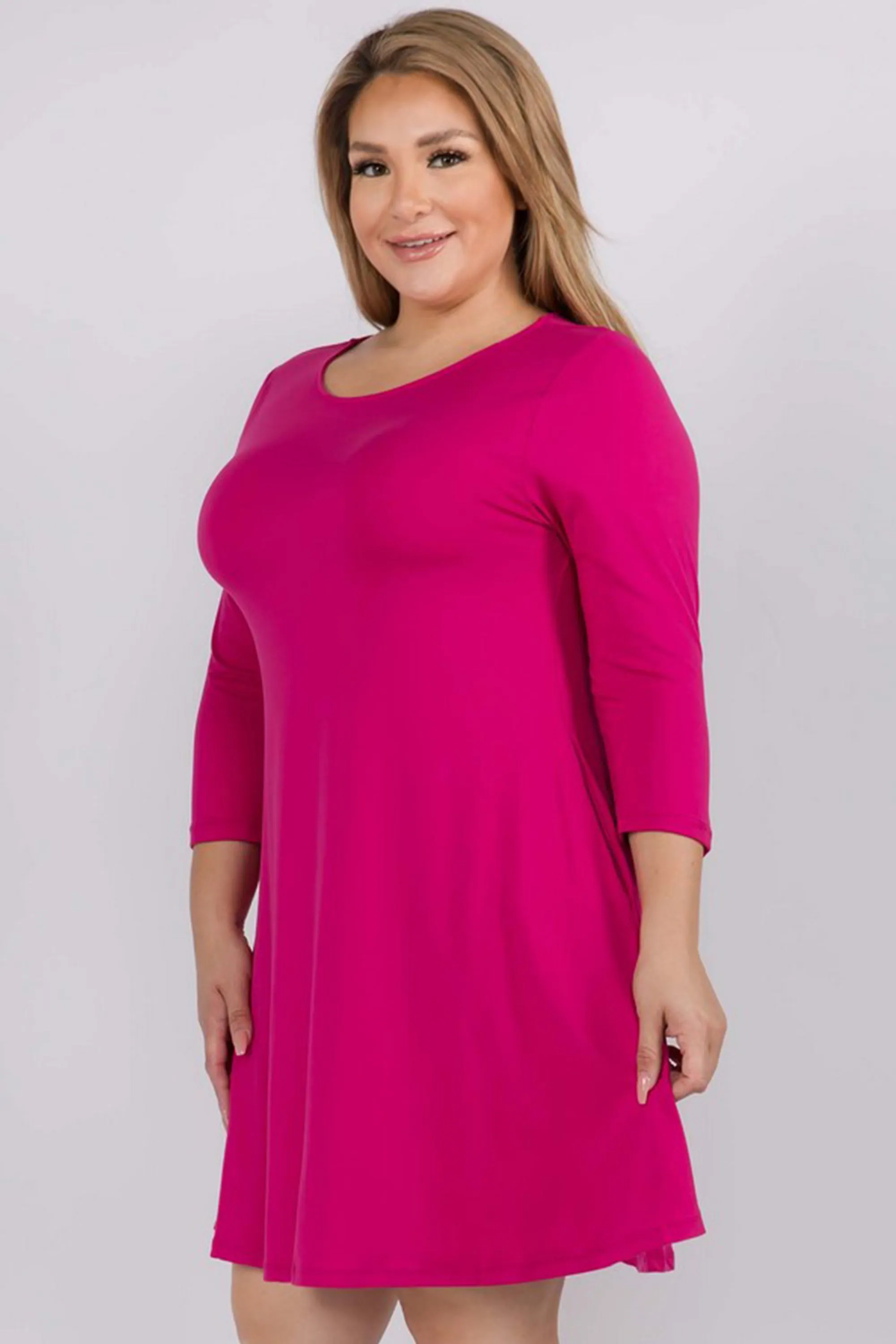 Plus Size Free and Easy ¾ Sleeve Summer Swing Dress