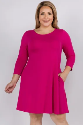 Plus Size Free and Easy ¾ Sleeve Summer Swing Dress