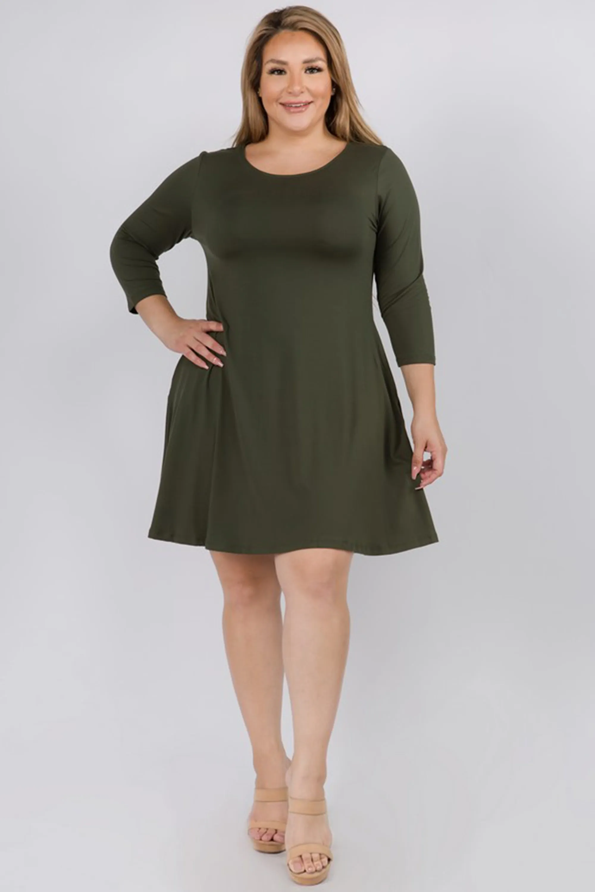 Plus Size Free and Easy ¾ Sleeve Summer Swing Dress