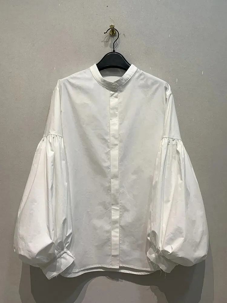 Pre Order:  White Lantern Sleeve Loose Shirt