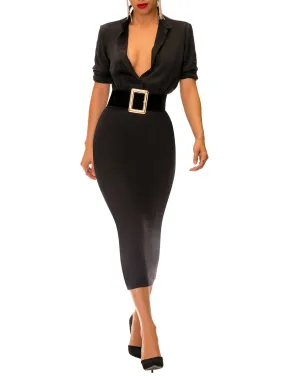 "Dolly" Black Button-Down Pencil Dress