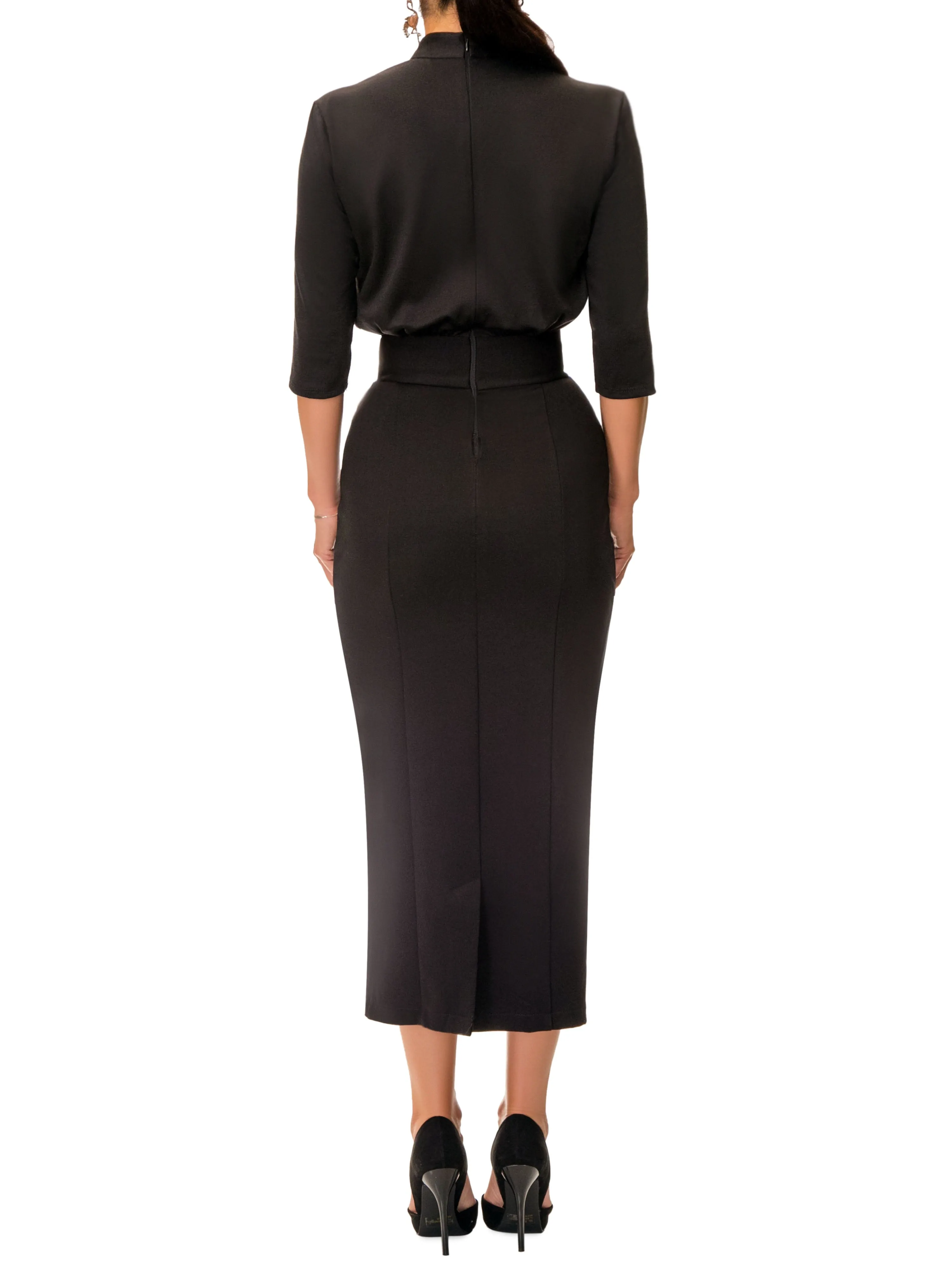 "Dolly" Black Button-Down Pencil Dress